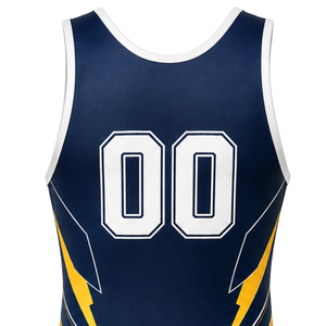 <b>Men</b> Navy Blue Yellow Sublimated <b>Wrestling</b> <b>Singlet</b> Polyester <b>Wrestling</b> Uniform Sleeveless Training Competition Sportswear - Product Image 5