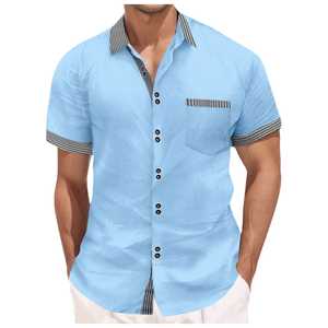 Camisa Casual de Verano para Hombre, Transpirable, Tejida, de Poliéster/Acetato/Lana, con Patrón y Logotipo Personalizables, Manga Corta - Product Image 2