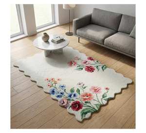 พรมขนสัตว์ลายดอกไม้ ดีไซน์สวยงามทันสมัยสไตล์พฤกษศาสตร์ เหมาะสำหรับห้องนั่งเล่นและห้องนอน - Product Image 1