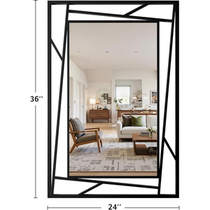 Modern Geometric <b>Wall</b> <b>Mirror</b> Decorative Black Metal Frame <b>Mirror</b> <b>for</b> Living Room & Large Abstract Art <b>Rectangle</b> <b>Wall</b> Decor - Product Image 2
