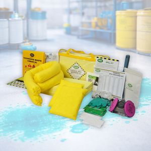 Kit de Réponse aux Déversements Chimiques Écologique SABER 45L 100% Polypropylène Tampons Absorbants Portables Gants Respirateur Lunettes de Sécurité - Product Image 1