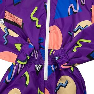 Women's Purple Geometric Print Full Length Zipper Jumpsuit Style Sporty Wear Breathable <b>Knitted</b> Spandex Polyester One <b>Set</b> - Product Image 6