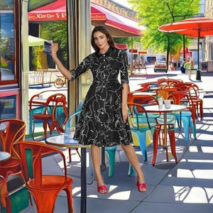 Robe d'été formelle en coton Western Ruby, une pièce, longueur genou, silhouette trapèze, taille naturelle, lavable - Product Image 1