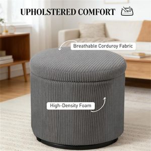 Round <b>Storage</b> Footstool Ottoman in Gray Convenient <b>Stools</b> & Ottomans - Product Image 2