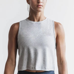 Débardeur gris sans col pour femme, en coton/fibre de bambou tissé uni, respirant, séchage rapide, écologique, décontracté, longueur standard - Product Image 2