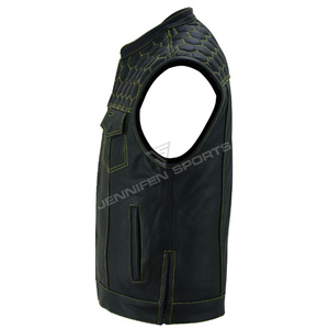 Gilet unisexe personnalisé en cuir pleine fleur véritable pour motard, coupe diamant, sans manches, avec poches intérieures et doublure bandana - Product Image 4