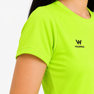 เสื้อยืดแขนสั้นคอกลมทรงเข้ารูปแห้งเร็วสีเขียวมะนาวสำหรับผู้หญิง Warpro ผ้าเจอร์ซีย์สีพื้นลำลองใส่ได้ทั้งฤดูใบไม้ผลิและฤดูร้อน - Product Image 4