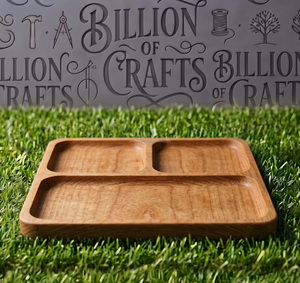 Plateau de service en bois à 2 compartiments, rectangulaire, verni, organisateur de table minimaliste - Product Image 2