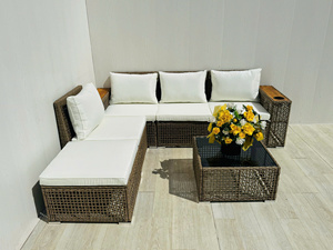 Made in Vietnam Modern Luxury Outdoor Rattan Sofa Set with White Waterproof Cushions Apartment Living Room Furniture - Product Image 2