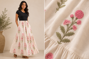 Women Bohemian Ball Gown Floral Cotton Floor-Length High Waist Tiered A-Line Casual Summer Beach <b>Skirt</b> - Product Image 4
