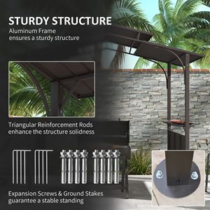 8FT X 5FT Brown Double Tiered Interlaced Polycarbonate <b>Roof</b> BBQ Grill Gazebo Steel Frame 2 Side Shelves Outdoor <b>Canopy</b> Pergola - Product Image 6