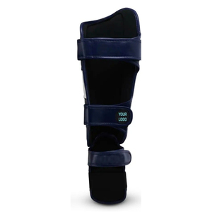 Protège-tibias professionnels en néoprène bleu et blanc, ajustables avec fermeture auto-agrippante, pour la boxe, équipement de protection pour adultes - Product Image 3