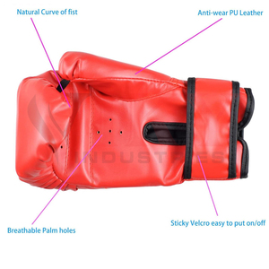 Gants de boxe en cuir artificiel rouge, personnalisables avec logo, nouvelle collection 2026, haute durabilité, confortables, tendance, fabrication OEM/ODM - Product Image 4
