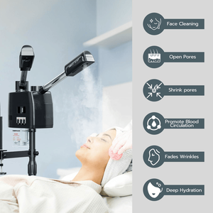 Vaporizzatore Facciale Professionale 3-in-1 su Ruote con Nebbia Calda e Fredda e Lampada Ingrandente LED 5X Nera per Estetiste - Product Image 6