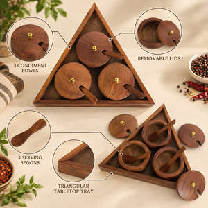 Juego de 3 recipientes para encurtidos con tapas y cucharas |   Bandeja Triangular de Madera para Servir Encurtidos, Chutneys, Condimentos y Uso en la Mesa de Comedor - Product Image 5