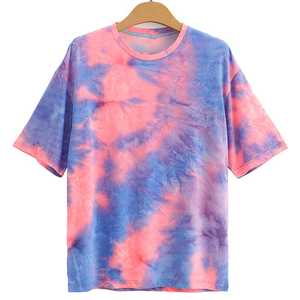 เสื้อยืดแขนสั้นผู้ชาย ลายมัดย้อม คอกลม ทรงปกติ ผ้าถักลำลอง สีชมพูเหลือง ลายพิมพ์ - Product Image 6