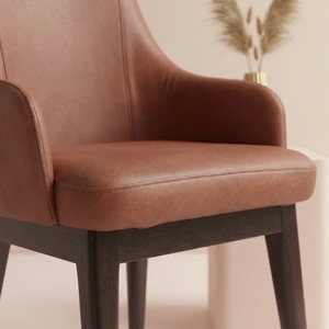 Chaise de salle à manger moderne en similicuir marron, pieds en bois massif, fauteuil rembourré luxueux et confortable, ergonomique et écologique, dossier haut - Product Image 6