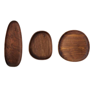 Assiettes à collation en bois brun, plateaux de service en bois d'acacia, planches à charcuterie, grands plateaux pour biscuits et dîners - Product Image 6