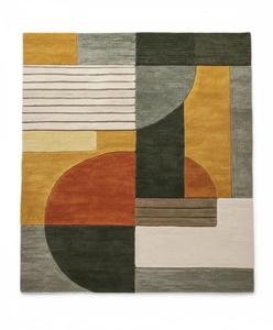 Tapis moderne géométrique en laine tuftée à la main, antidérapant, à poils moyens, motif abstrait color block, pour salon et chambre, tapis décoratif doux - Product Image 2