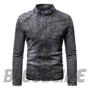 Chaqueta de Motociclista BLOODLINE INTERNATIONAL, Estilo Blouson, de Mezclilla, Manga Larga, Cuello con Botones, Cierre de un Solo Botón, Color Azul Sólido Lavado, para Invierno - Product Image 6