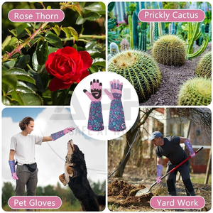 Nouveaux gants de jardinage longs à manchettes, bleu marine foncé, à motif floral, avec empiècements antidérapants durables pour la taille des arbres à épines et les travaux de jardinage - Product Image 6