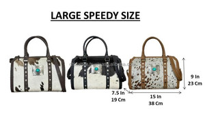 Wholesale Genuine Leather Hair On Cowhide Speedy Duffel <b>Bags</b> Western Turquoise Concho Stylish <b>Shoulder</b> Travel <b>Bags</b> For Women - Product Image 2