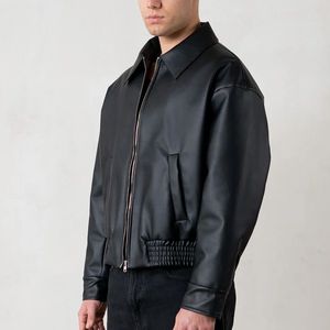 Blouson Bomber Court Personnalisé avec Logo 2026, Coupe Boxy, Luxe, Homme, Cuir de Vachette Écologique - Product Image 3