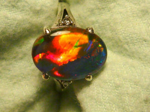 925 Sterling Silver Platinum Plated Natural Black <b>Opal</b> <b>Ring</b> with Oval Cut Diamonds Inlaid for Women's - Product Image 4