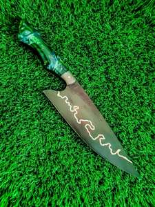 Couteau de cuisine de chef LEGACY BLADES en cuivre Damas gravé, fait main, ambidextre, manche en résine, logo personnalisé, OEM, moderne, extra - Product Image 5