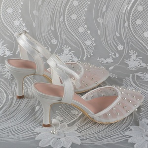 Customized Heel Pointed Toe Wedding <b>Shoes</b> Women Mesh with Beads High Quality Bridal <b>Shoes</b> Heels - Product Image 3