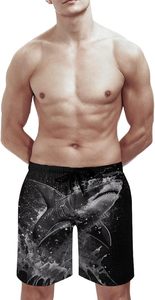 Shorts de Baño para Hombre, Negros, 100% Algodón Tejido, Estampado Animal, Cintura Media con Cordón, Secado Rápido, Ropa de Playa Informal con Bolsillos - Product Image 2