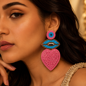Pendientes Largos Bohemios Hechos a Mano con Borlas y Cuentas de Semillas Sstringz para Mujer, con Ojo Turco Rojo y Blanco, Ideales para Fiestas y Festivales - Product Image 2