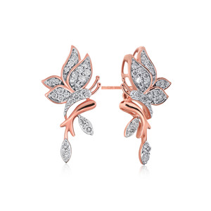 14K Rose Gold Plated Diamond Earrings Round Cut Floral Design Women's Wedding Jewelry Romantic Style - Product Image 2