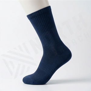<b>Crew</b> <b>Socks</b> Solid Navy Blue Knitted Cotton Breathable Daily Wear Adult Autumn Casual <b>Socks</b> - Product Image 3