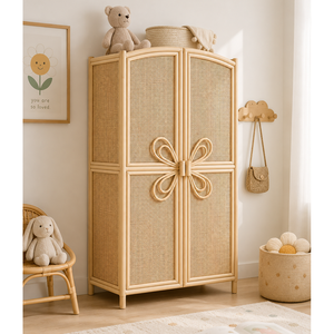 Armoire de rangement en rotin au design signature pour chambre d'enfant et chambre de bébé, armoire en rotin faite à la main, meubles pour chambre d'enfant - Product Image 1