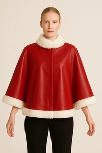 Capa de Santa Claus de Cuero Rojo Hecha a Mano con Ribete de Piel Sintética, Atuendo Festivo Navideño - Product Image 3