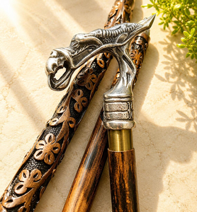Handcrafted <b>Wooden</b> Walking Cane with Dragon Style Ornamental <b>Handle</b> Vintage Decorative Walking Stick Collector Gift - Product Image 1