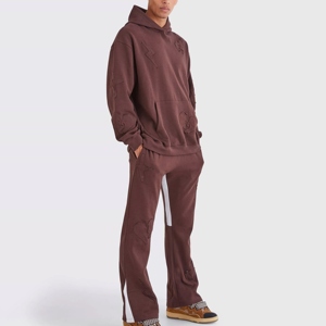 <b>FLY</b> HUMBLE SPORTSWEAR OEM Custom Men's Winter Casual Trucker <b>Jacket</b> Stacked Flared Pant Set 100% Polyester Loose Fit - Product Image 3