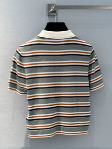 2026 Summer Women's Colorblock <b>Striped</b> Short Sleeve Polo Shirt <b>Cropped</b> Casual <b>Top</b> Button Down Collar Streetwear - Product Image 2