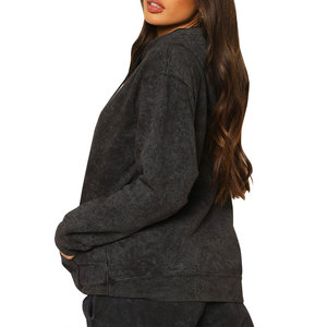 Sudadera con Capucha para Mujer, Estilo Streetwear, Hombros Caídos, Tejido Grueso, Lavado Ácido, Hecha a Medida, Venta al por Mayor, Precio Económico - Product Image 3