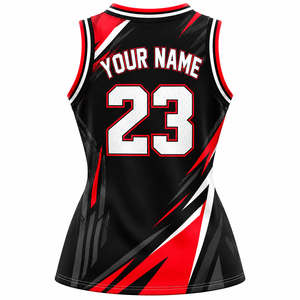 Women Reversible Sleeveless V-neck Basketball Uniform <b>Black</b> Red Sublimation Jersey Set Custom Team Wear Breathable Mesh OEM Bulk - Product Image 2