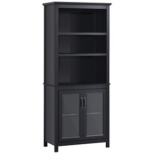Libreria Alta 71 Pollici con Ripiani Regolabili e Ante in Vetro per Ufficio, Cucina, Soggiorno, Colore Nero - Product Image 1