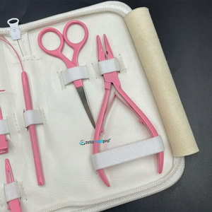 Kit d'outils professionnels pour extensions de cheveux en acier inoxydable : Pince à cheveux à bec de canard, Ciseaux micro-anneaux, Aiguilles en C, Pinces, avec logo personnalisé - Product Image 4