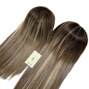 Haute qualité suisse HD dentelle fermeture vietnamien Ombre mettre en évidence brun blond naturel droite sans colle perruque - Product Image 1