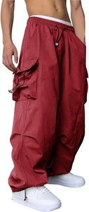 Pantalon de jogging rouge pour homme, taille élastique, cordon de serrage, poches cargo, coupe décontractée, léger, respirant, en coton, automne - Product Image 4