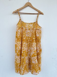 Mini-robe en coton à imprimé floral jaune, bretelles spaghetti, sans manches, à volants, robe d'été décontractée, robe de plage, tenue de pique-nique et de vacances - Product Image 3