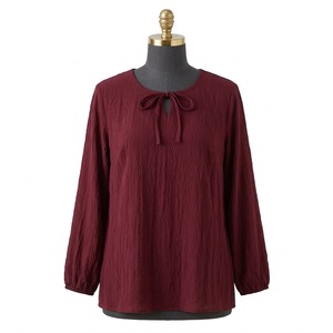 Blusa de Punto de Manga Larga para Mujer con Cuello de Lazo, Diseño a Cuadros/Color Negro Sólido, Corte Regular, Estilo Minimalista para Todas las Temporadas - Product Image 3