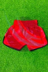 Shorts de boxe Muay Thai pour hommes rouges, taille haute élastique, satin brodé, séchage rapide, entraînement de combat, logo personnalisé, vêtements MMA - Product Image 5