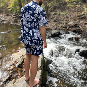 Men's Blue Short Sleeve Hawaiian Print <b>TShirt</b> Regular Fit Casual Wear Breathable <b>Polyester</b> Woven Patterned Design - Product Image 4
