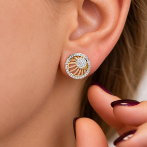 Round Cut Lab Grown Diamond <b>Earring</b> 14K 18K Solid Gold Sunburst <b>Halo</b> Stud <b>Earring</b> DEF VVS Custom Jewelry Wedding <b>Earring</b> OEM ODM - Product Image 2